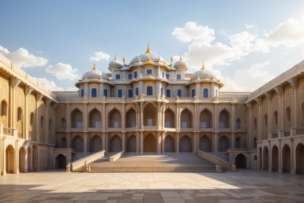 exterior of large palace with lots of artwork without people or any human and animal