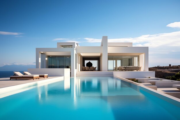 Exterior of luxury and modern beautiful minimal villa with swimming pool