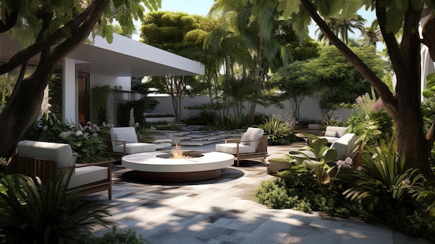 Exterior of luxury patio in nature AI generation
