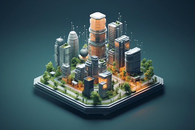 Exterior of modern construction city office isometric minimal style business architecture