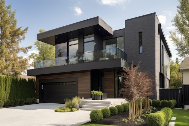 Photo exterior of a modern home with sleek design and clean lines created with generative ai