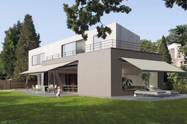 exterior of a modern house with garden