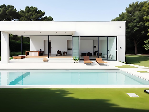Exterior of modern minimalist house with swimming pool Generative ai