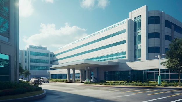 An exterior shot of a hospital building representing healthcare facilities