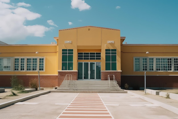 Photo exterior view of the school building ai