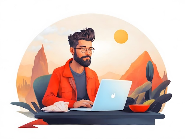 Externe werkzaamheden freelance vectorillustratie die op laptop bij haar thuis werkt