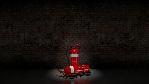 Extinguisher fixed on brick wall