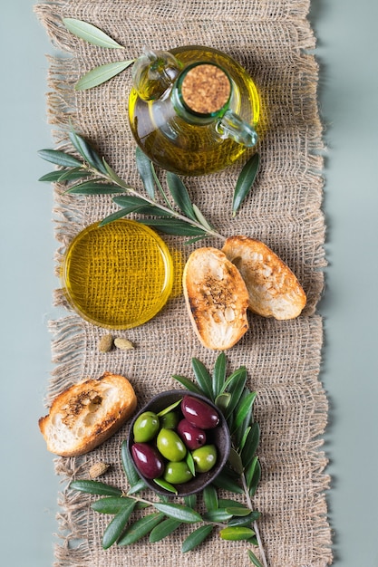 Extra virgin olive oil on a table