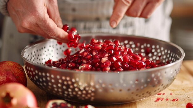 Extract van sappige granaatappelzaad voor de bereiding van fruitsalade