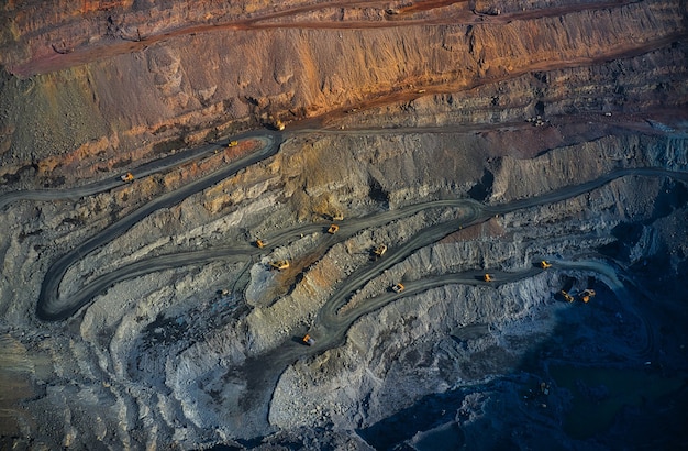 Extraction of minerals with the help of special equipment in the warm evening light