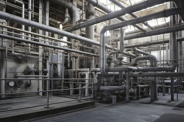 Extraction and refining plant with intricate pipes and machinery