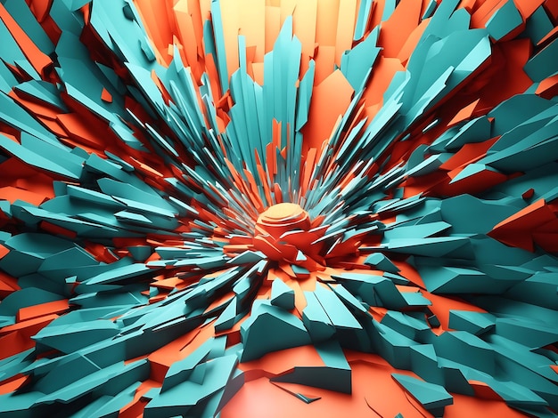 Extraordinary 3D illustration Abstract geometric background Explosion power design with crushing surface