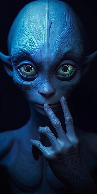 An extraordinary portrait of unknown adorable alien species over an alien finger a style of high alien fashion AI Generative