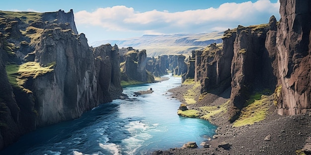 Extraordinary river flowing through canyon Generative AI