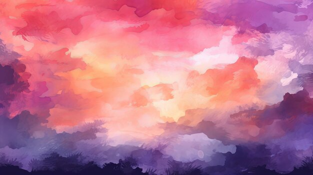 Extraordinary watercolor foundation nightfall sky orange purple Illustration AI Generated