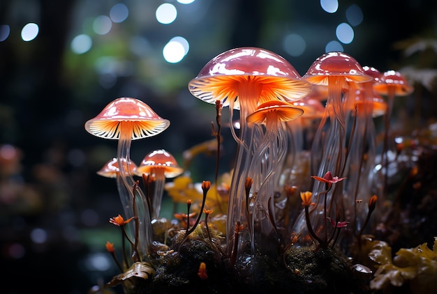 Extraterrestrial Ecosystem Alien Mushrooms Water Drops and Plants