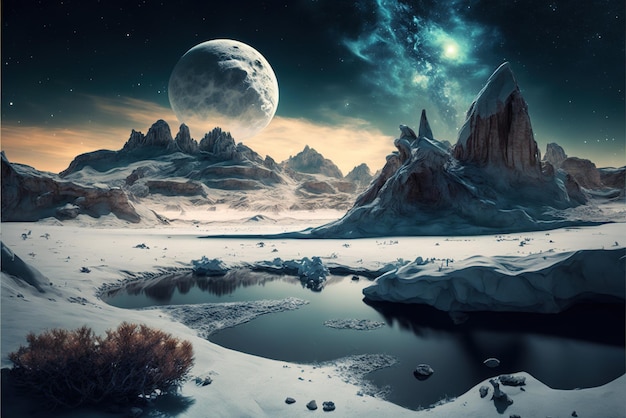 Extraterrestrial landscape scenery of alien planet in deep space generative AI