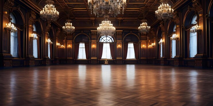 Photo extravagant ballroom adorned with intricate chandeliers and sophisticated decorations for a lavish occasion concept ballroom decor elegant chandeliers sophisticated event extravagant occasion