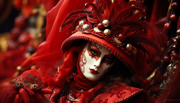 ヴェネツィアのカーニバルで華やかなマスクと装飾された衣装で豪華な仮装舞踊