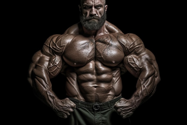 Extreme bodybuilder showing his muscles Huge athlete demonstrating power Generated AI