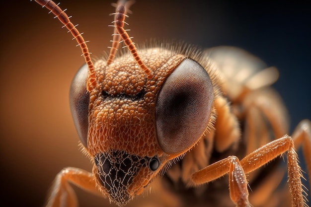 Extreme close up of an ants head bugs and insects generative ai