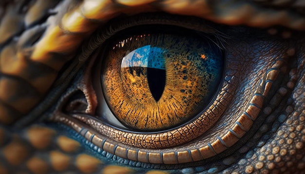 extreme close-up on dinosaur's eye. AI Generated