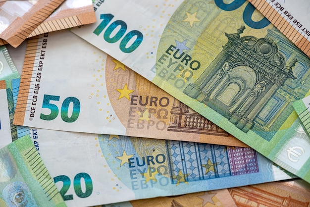 Extreme close-up euro geld Concept voor zaken en financiën