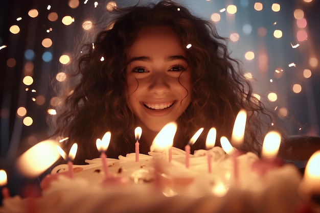 Photo extreme close up happy and smiling teen girl with joyful