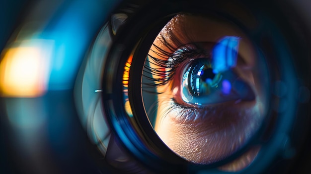 Extreme Close Up of Persons Eye Through Lens