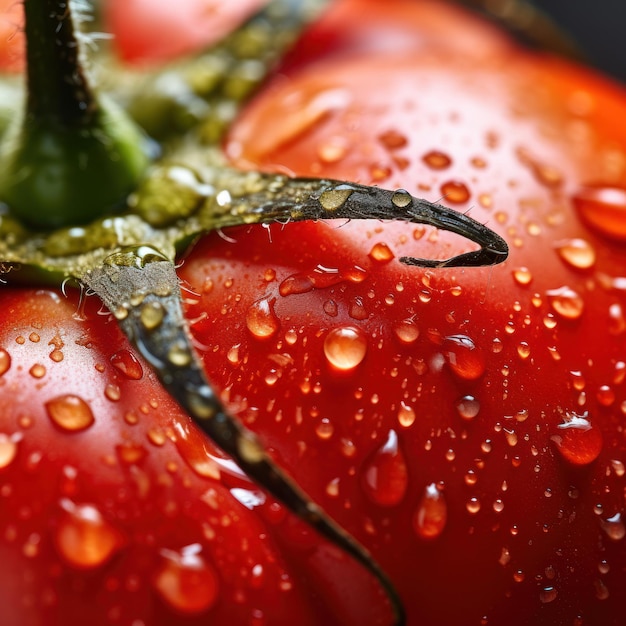 Extreme close up photograph of a fresh tomato