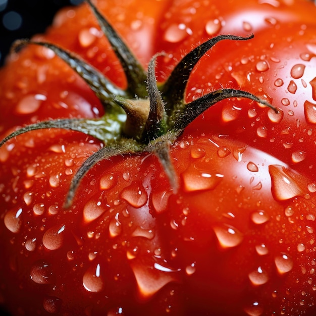 Extreme close up photograph of a fresh tomato