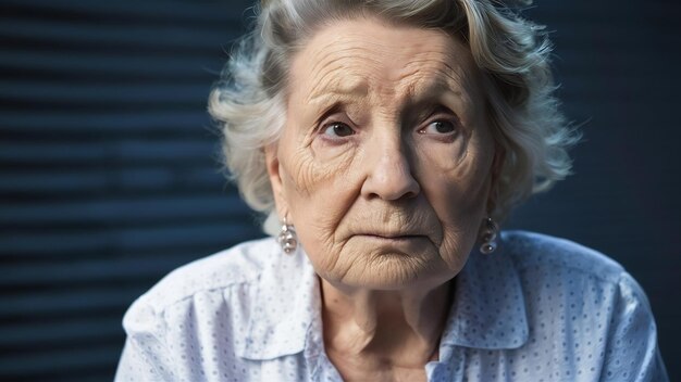 Photo extreme close up of sad elderly woman