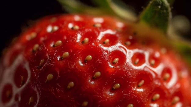 Extreme close-up van een aardbeifruit Generatieve AI