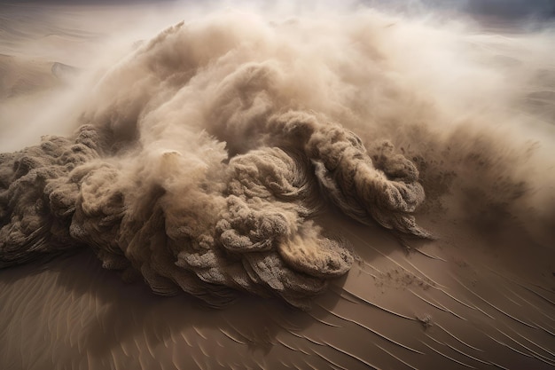 Extreme close-up van zandstorm met wervelende wolken en puin gemaakt met generatieve ai