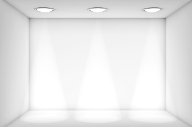 Extreme close-up witte kamer met licht voor tentoonstelling