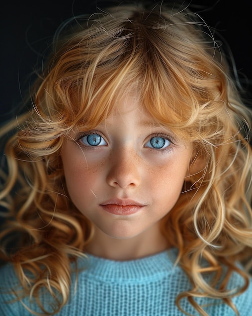 Extreme closeup of a child with striking blue eyes
