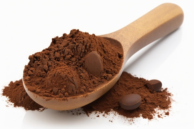 Extreme closeup of coffee grounds in wooden spoon