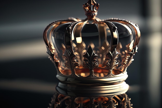 Extreme closeup of a crown's reflection in a glass surface