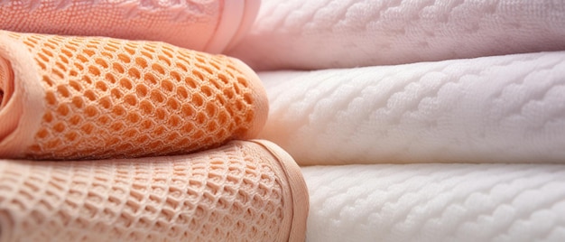 Extreme closeup of elegant towels in bathroom