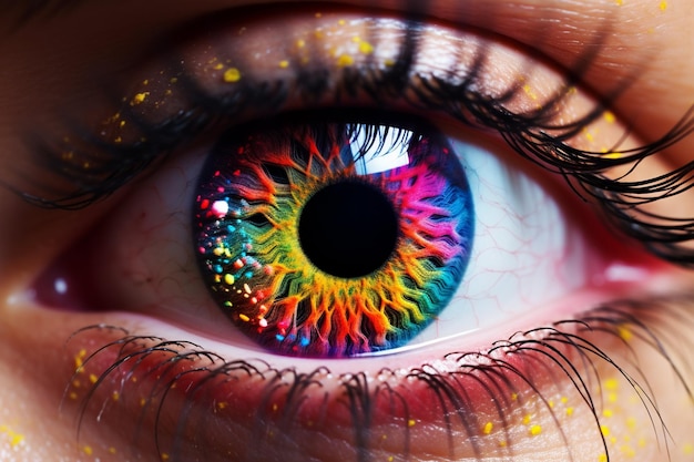 Extreme closeup of an enlarged human eye with beautiful colors