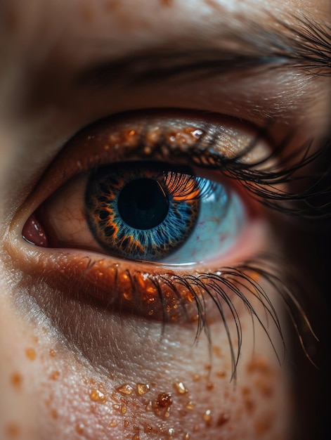 экстремальный крупный план глаз девушки с крапинками апельсина