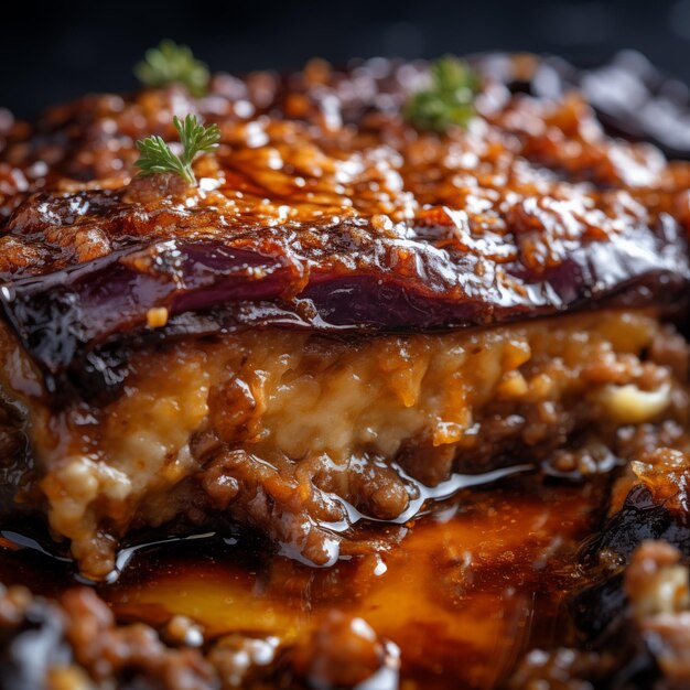 Extreme Closeup of moussaka traditional Greek dish