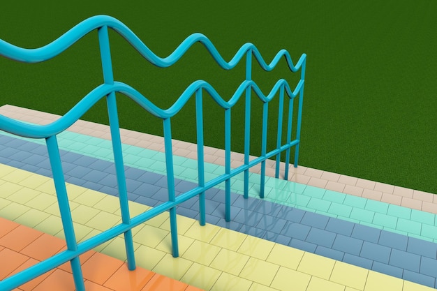 Extreme closeup multicolour stair with handrails