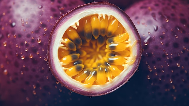 Extreme Closeup of Passionfruit Highly Detailed Minimal Style Overhead View AI Generated