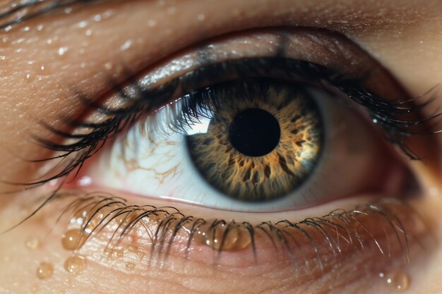 Extreme closeup of sad woman's brown eye