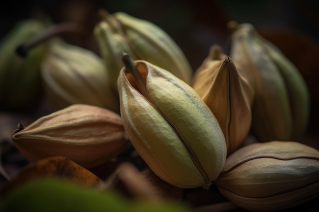 Extreme closeup shot of a captivating group of cardamom pods a spice of fragrant allure