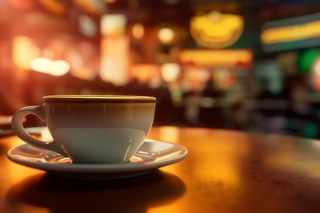 Extreme Closeup Shot koffiekop in een koffiewinkel richt zich op de Coffee Cup AI generatieve