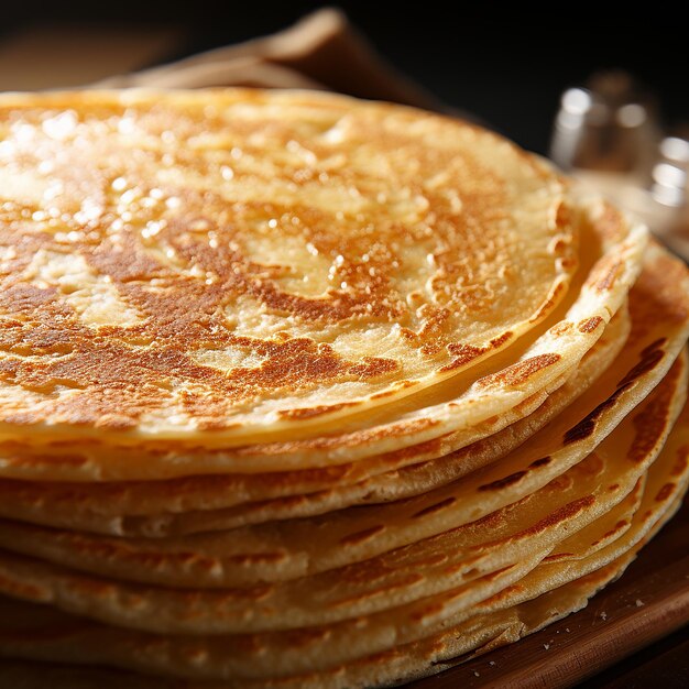 Extreme closeup shot of one round warm tortilla topdown view