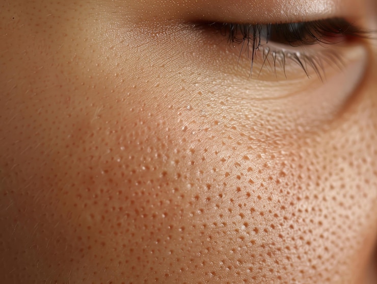 Photo extreme closeup of skin texture with visible pores and fine hairs