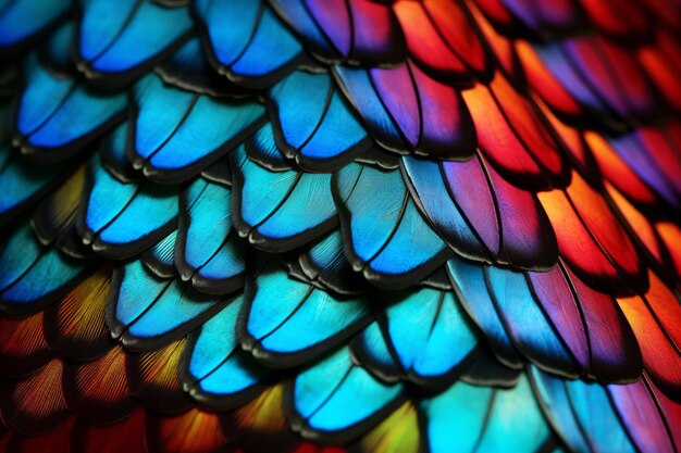 An extreme closeup of the vibrant scales on a butterfly39s wing